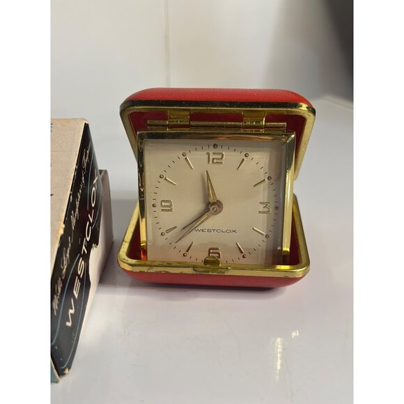 VTG Westclox Touralarm 44104 Red Folding Travel Alarm Clock Box MCM Not Working - Picture 2 of 9